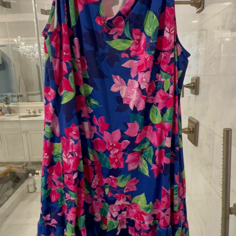 Tommy Bahama Bouganvillea Blue Ruffle Dress - Picture 3 of 16